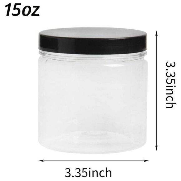 6 Pack 15oz Round Plastic Jars w Black Lids EUC - Picture 2 of 4